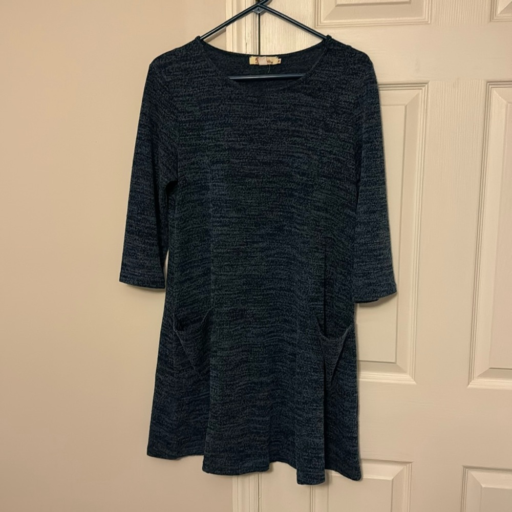 Blue sweater dress with pockets